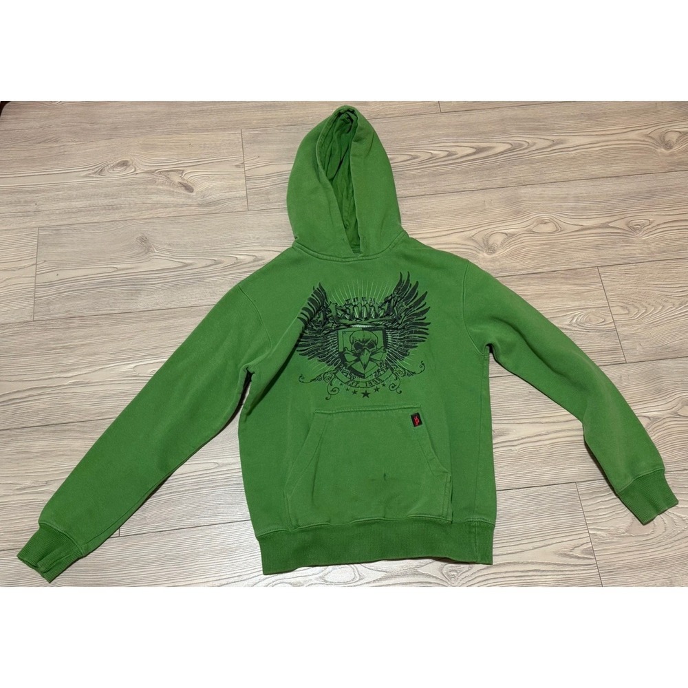 Tony Hawk Y2K Youth Boys Green Pullover Hoodie Skull And Wings Design Size Med